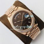 EW Rolex Oyster Perpetual Day Date Brown Grid Dial Diamond Bezel Watch 40MM